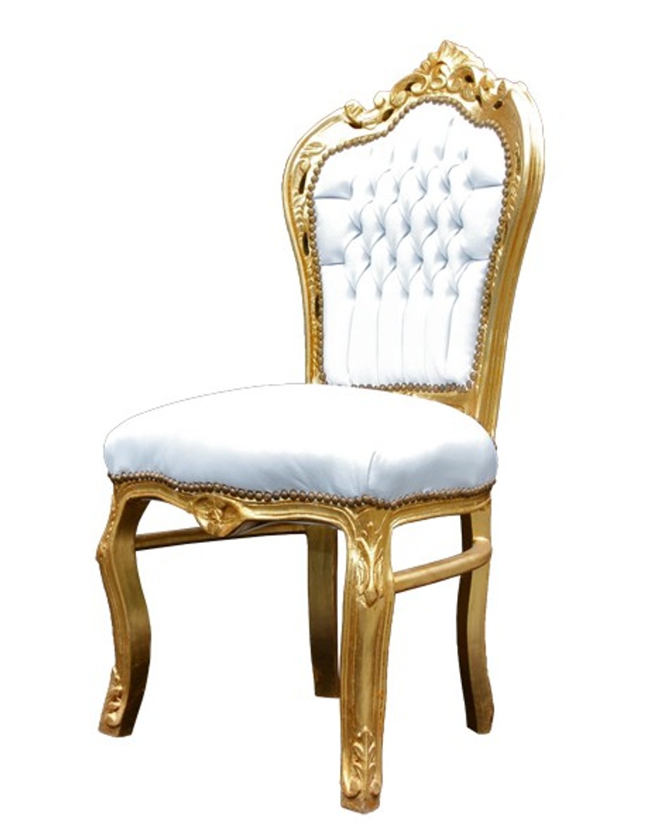 Barock Esszimmer Stuhl Weiß / Gold - Möbel Antik Stil