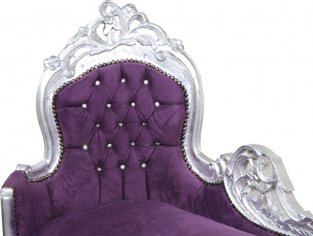 Barock Chaiselongue King Lila/Silber mit Bling Bling Glitzersteinen Interior