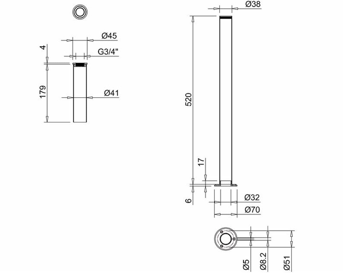 2 Dekorations Rohre Chrom für Nostalgie Badewanne Naturstein freistehend 1700mm BCha