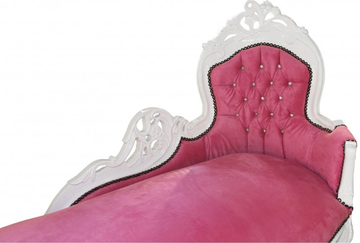Barock Chaiselongue King Rosa/Weiß mit Bling Bling Glitzersteinen