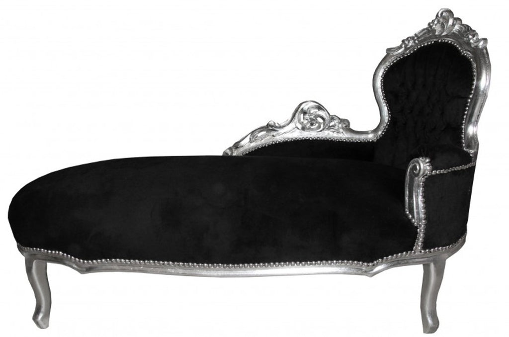 Barock Chaiselongue King Schwarz/Silber- Antik Möbel