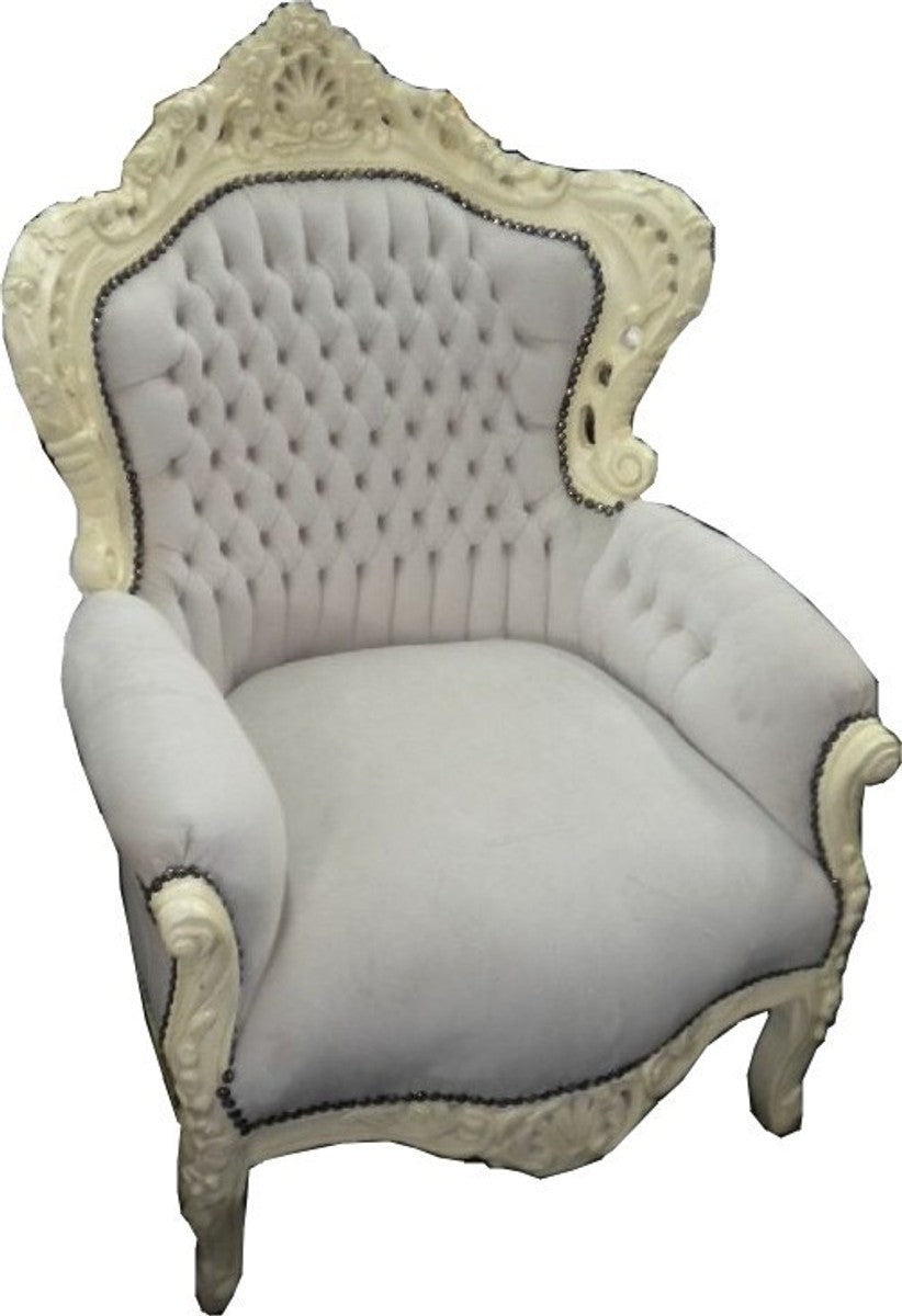 Barock Sessel King Creme/Creme Samtstoff