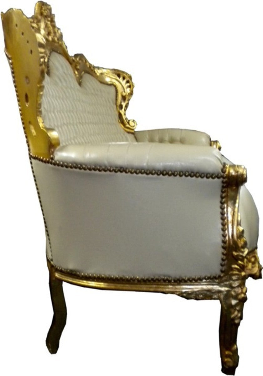 Barock Sofa Garnitur Master Creme/Gold Lederoptik