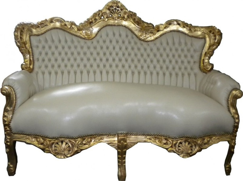 Barock Sofa Garnitur Master Creme/Gold Lederoptik