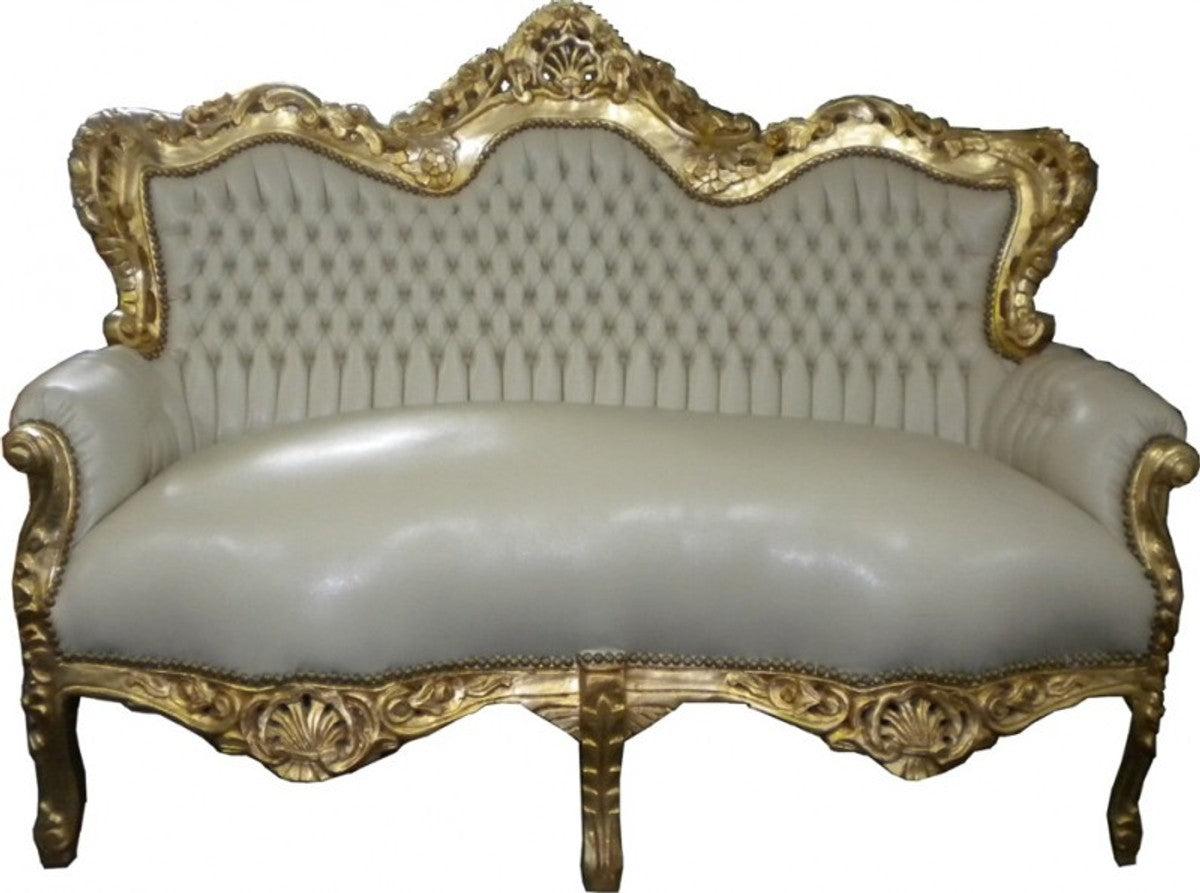 Barock Sofa Garnitur Master Creme/Gold Lederoptik
