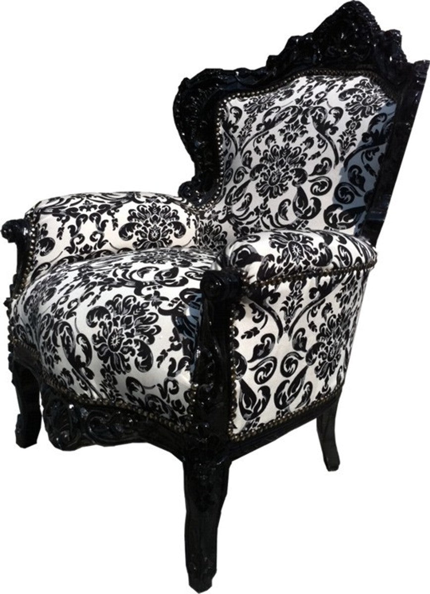 Barock Sessel King Black/White Flowers