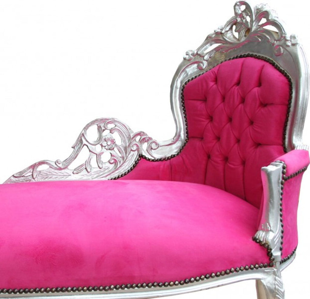 Barock Chaiselongue King Pink / Silber- Antik Stil Möbel
