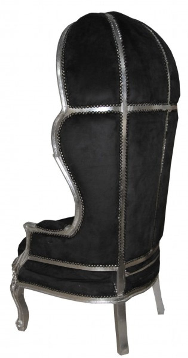 Barock Thron Sessel Victory Schwarz / Silber - Balloon Chair -Thron Stuhl Tron