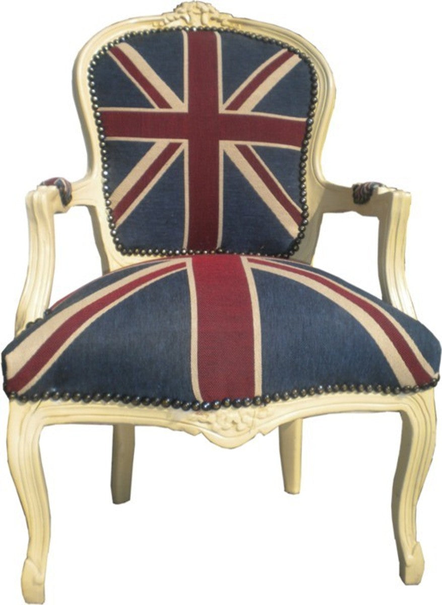 Barock Salon Stuhl Union Jack Design / Creme