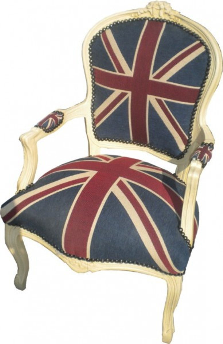 Barock Salon Stuhl Union Jack Design / Creme