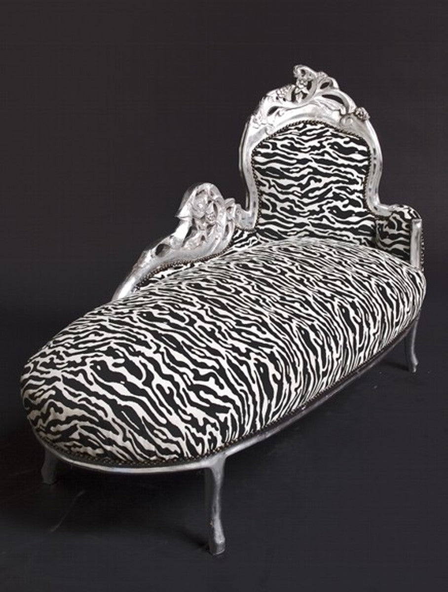 Barock Chaiselongue King Zebra/Silber