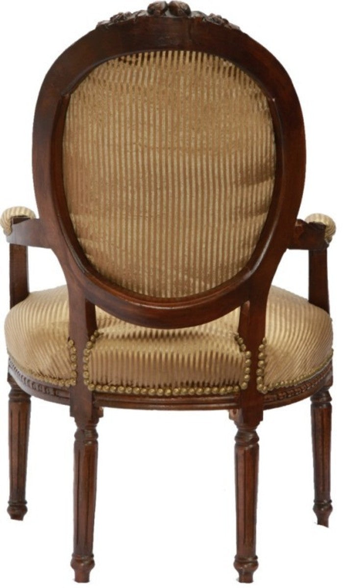 Barock Salon Stuhl Braun-Okka / Gold Streifen / Braun Mod2