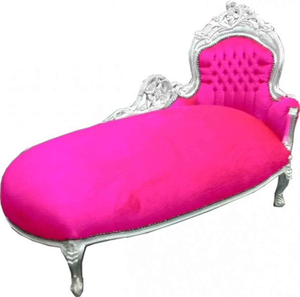 Barock Chaiselongue King Pink / Silber- Antik Stil Möbel