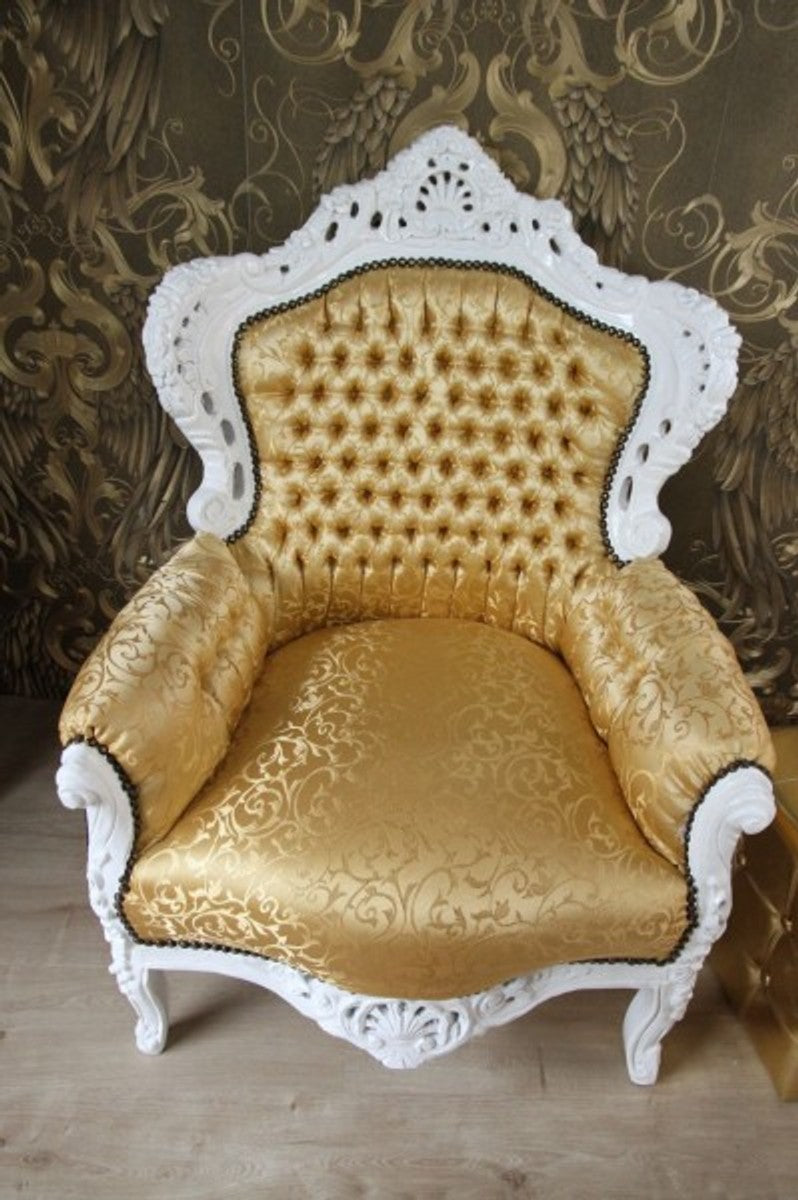 Barock Sessel King Gold Muster / Weiss - Möbel Antik Stil