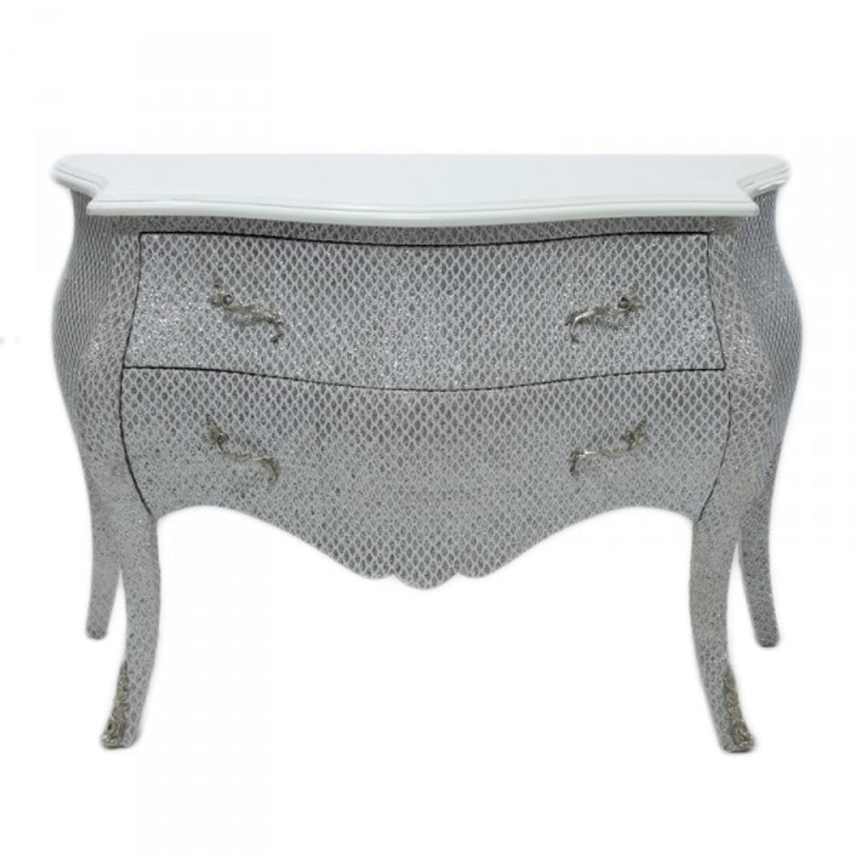 Barock Kommode Weiß / Glitzerlook 120cm