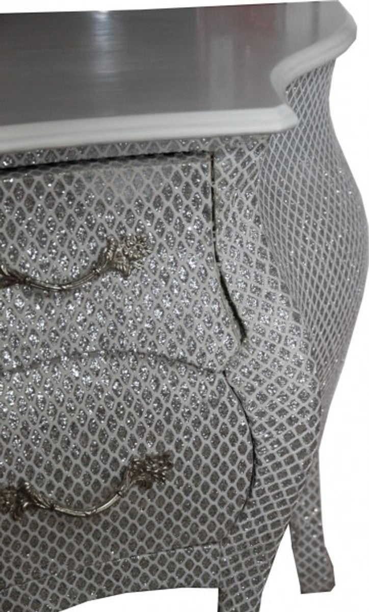 Barock Kommode Weiß / Glitzerlook 120cm