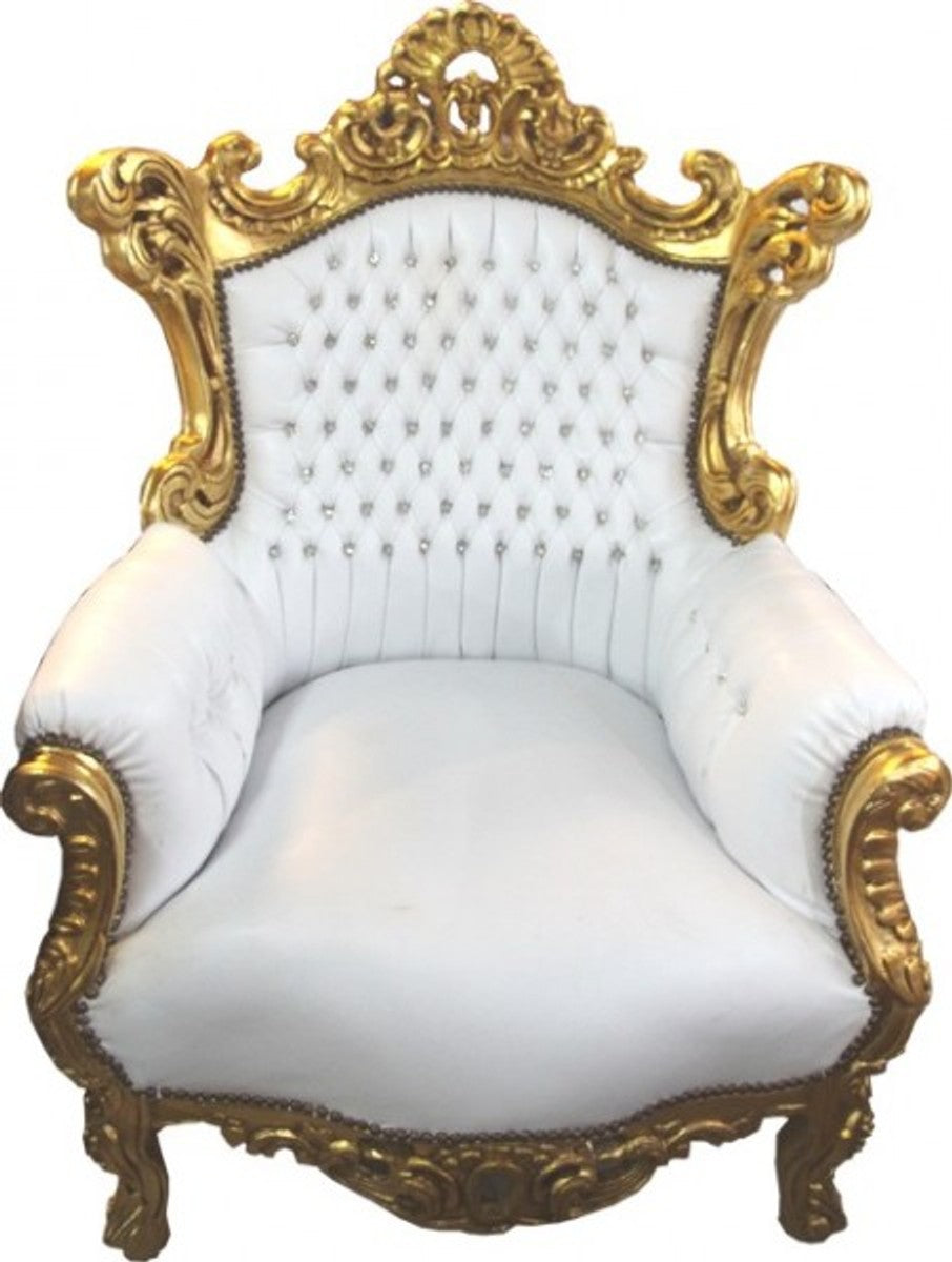 Barock Sessel Al Capone Weiß/Gold mit Bling Bling Glitzersteinen