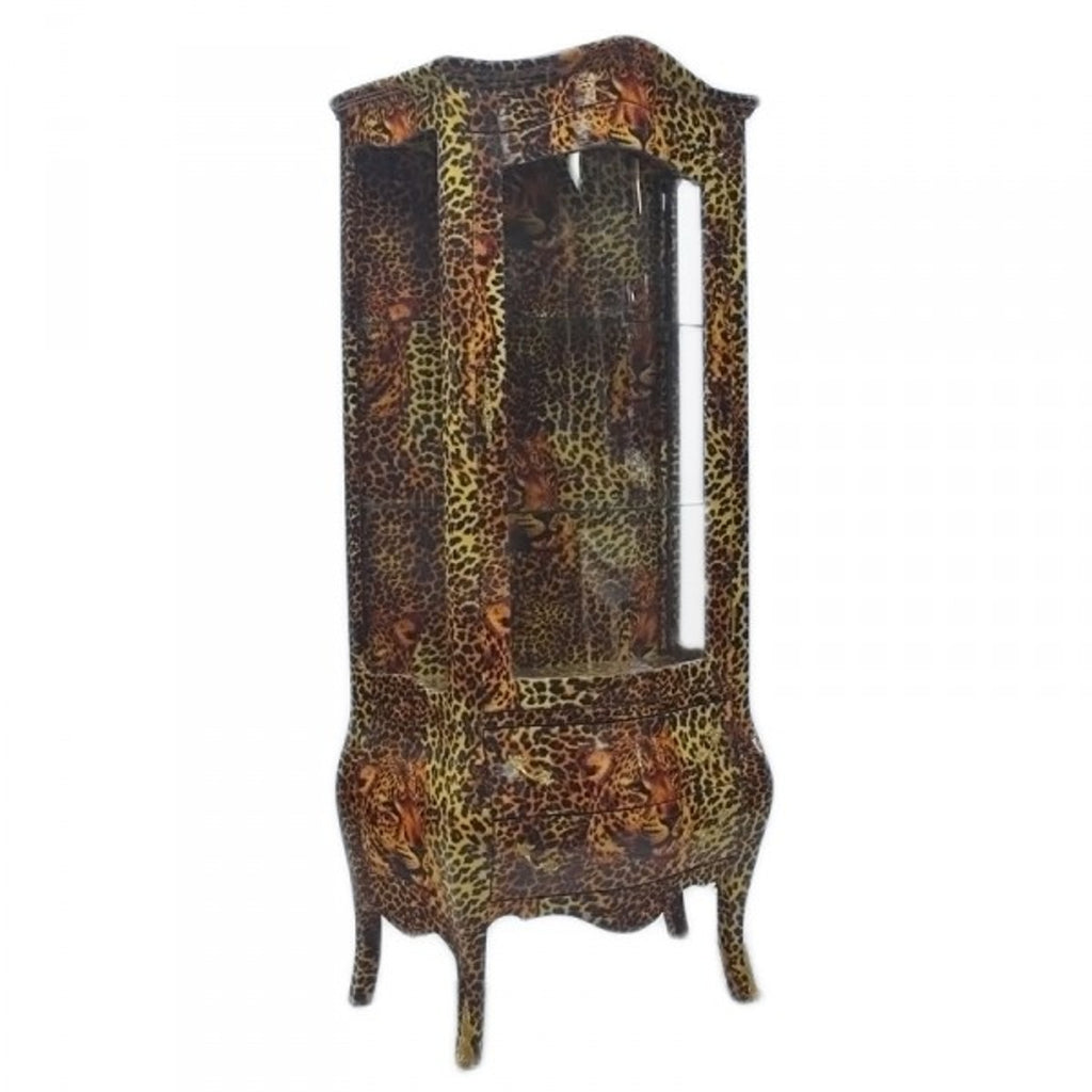 Barock Vitrine in Leopard - Vitrinenschrank - Wohnzimmerschnank