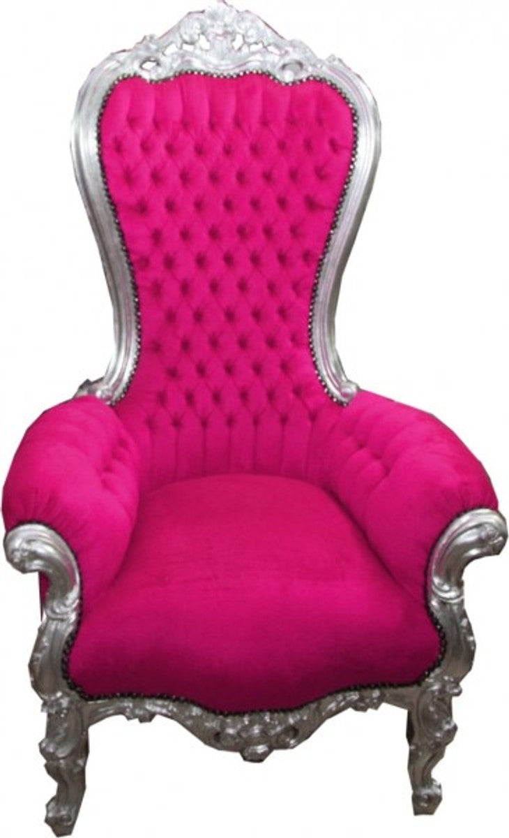 Barock Thron Sessel Majestic Medium Pink/Silber - Riesensessel - Thron Stuhl Tron