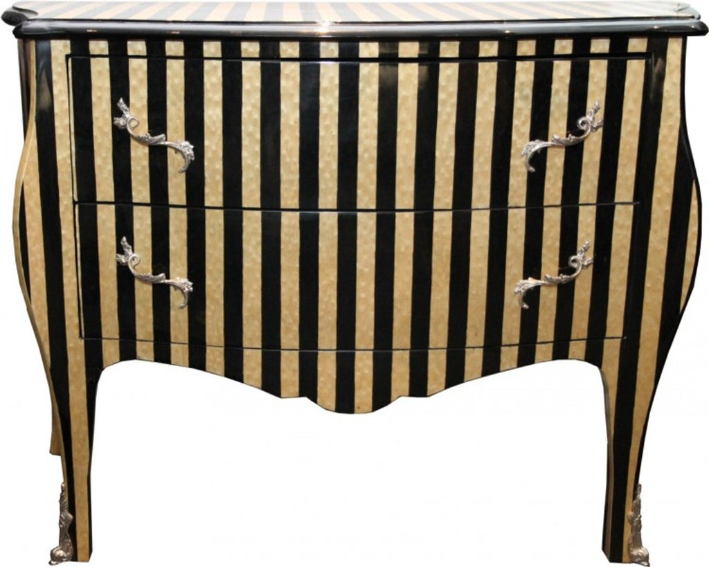 Barock Kommode Streifen Holzfurnier / Schwarz - Luxusausführung - Handgefertigt aus Massivholz