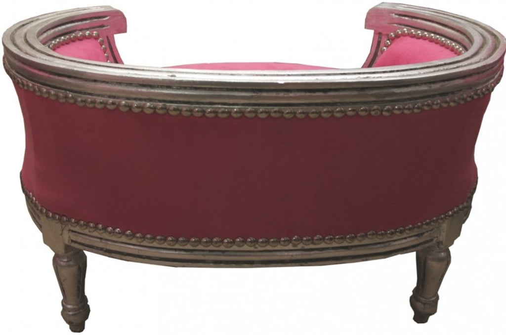 Barock Hunde & Katzen Sofa Rosa/Silber - Hundesessel Sitz Hundebett Katzenbett Hund Katze Möbel