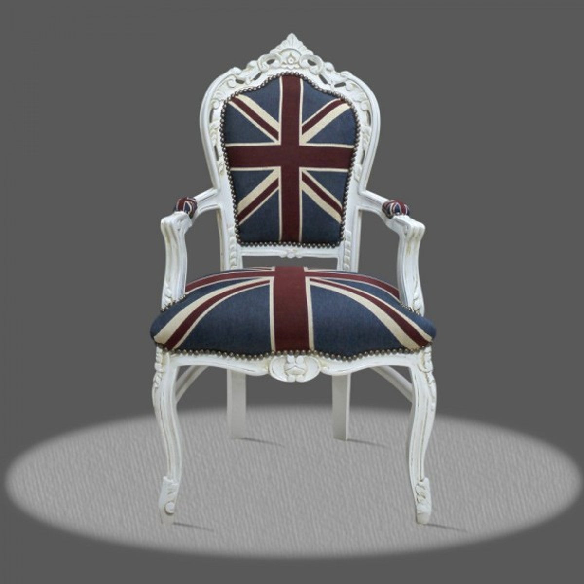 Barock Esszimmer mit Armlehnen Union Jack / Antikstil Weiß - Antik Stil
