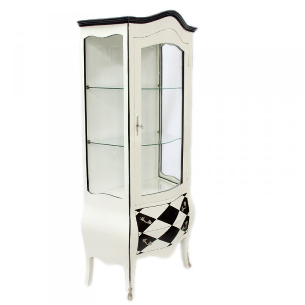 Barock Vitrine Weiß / Karo Schwarz/Weiß - Limited Edition