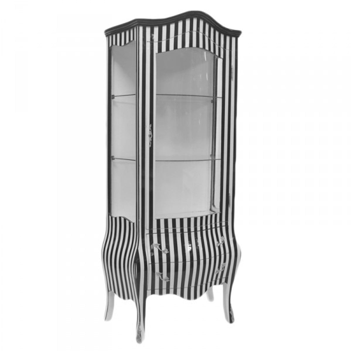 Barock Vitrine in Schwarz/Weiß Streifen - Vitrinenschrank - Wohnzimmerschrank