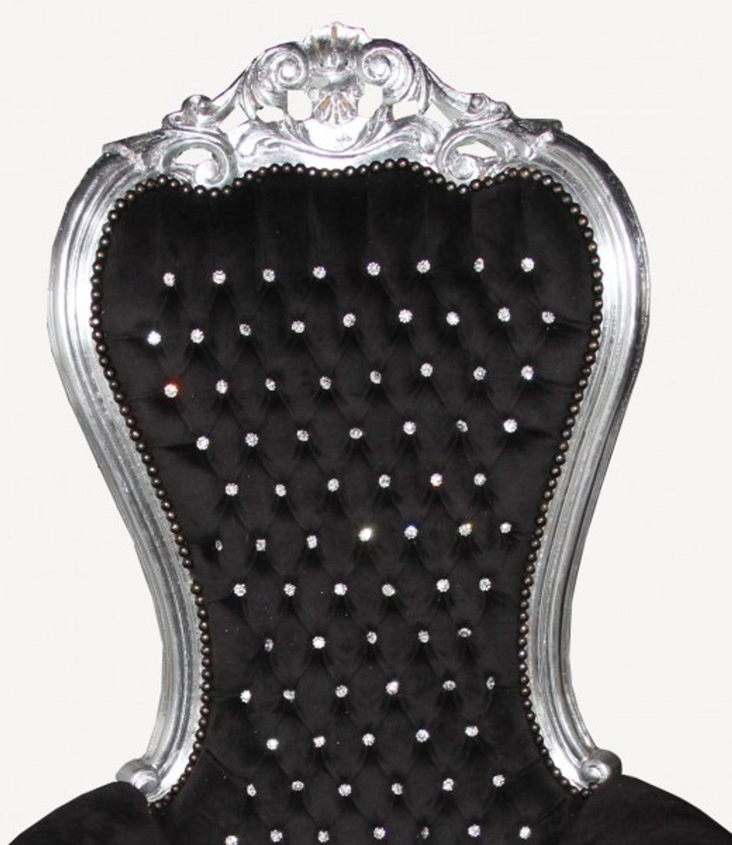 Barock Thron Sessel Majestic Medium Schwarz/Silber mit Bling Bling Glitzersteinen - Riesensessel - Thron Stuhl Tron