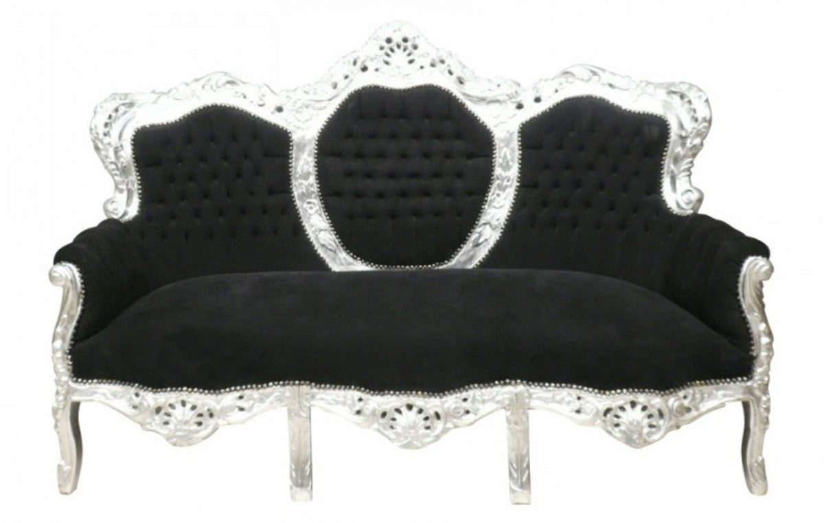 Barock Sofa Garnitur King Schwarz/Silber - Möbel Wohnzimmer Couch