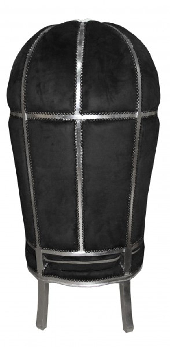 Barock Thron Sessel Victory Schwarz / Silber - Balloon Chair -Thron Stuhl Tron