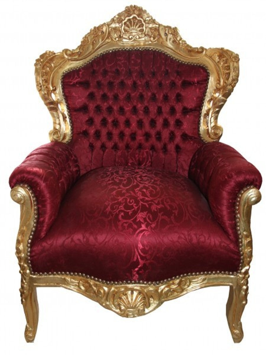 Barock Sessel King Bordeaux Musterstoff / Gold - Möbel Antik Stil