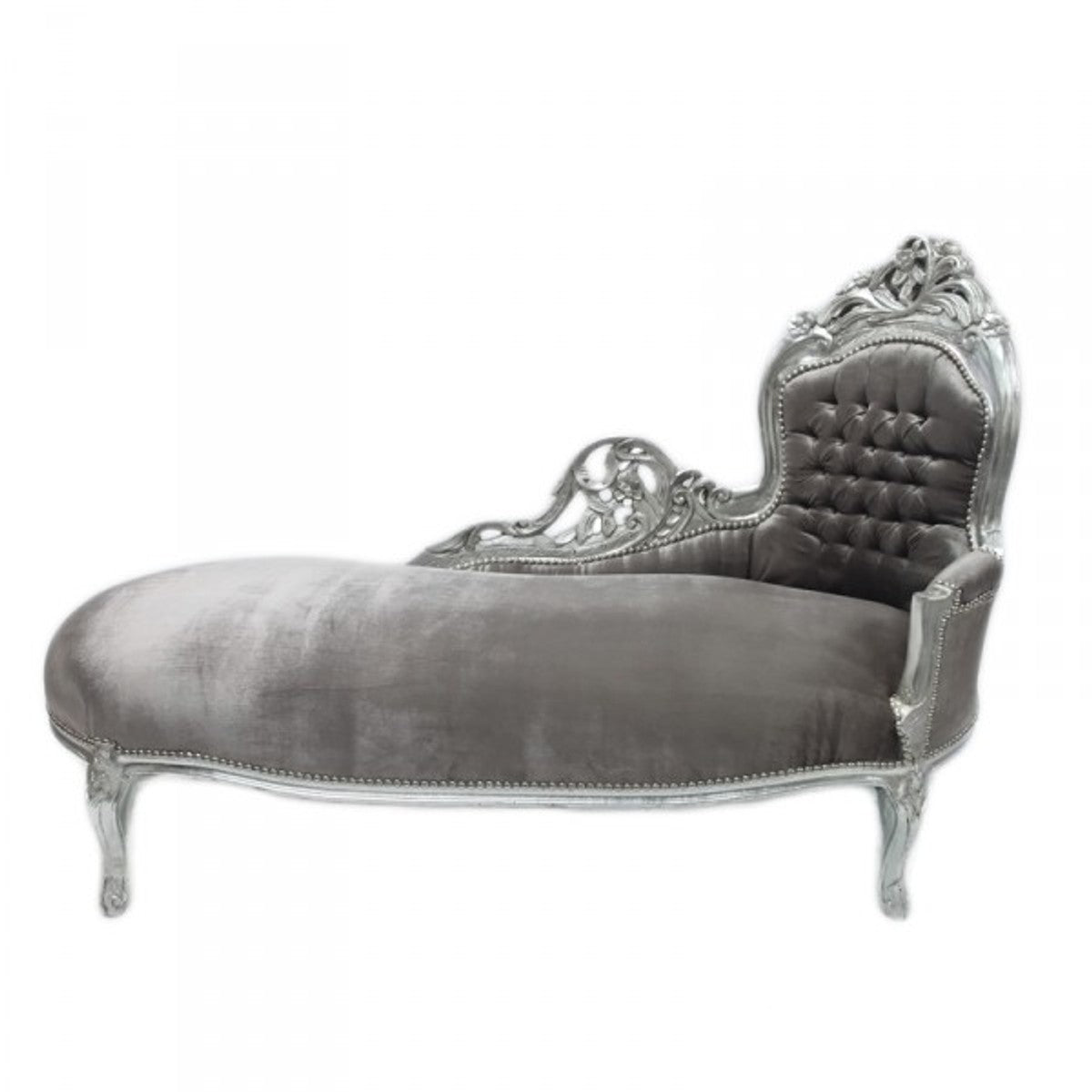 Barock Chaiselongue King Grau/Silber - Möbel Wohnzimmer Liege Recamiere