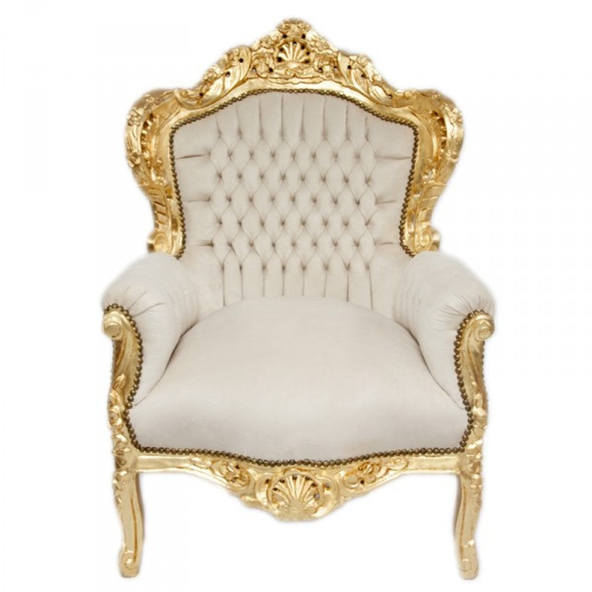 Barock Sessel King Creme/Gold Samtstoff