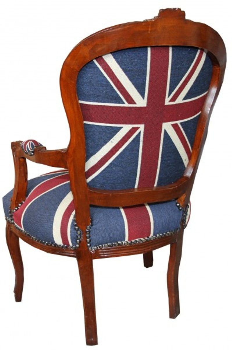 Barock Salon Stuhl Union Jack / Mahagoni Braun - Englische Flagge - England