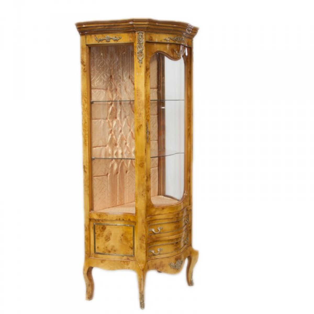Barock Vitrine Hellbraun 88 x H. 180 cm - Massivholz Vitrinenschrank - Wohnzimmerschrank - Barock Möbel