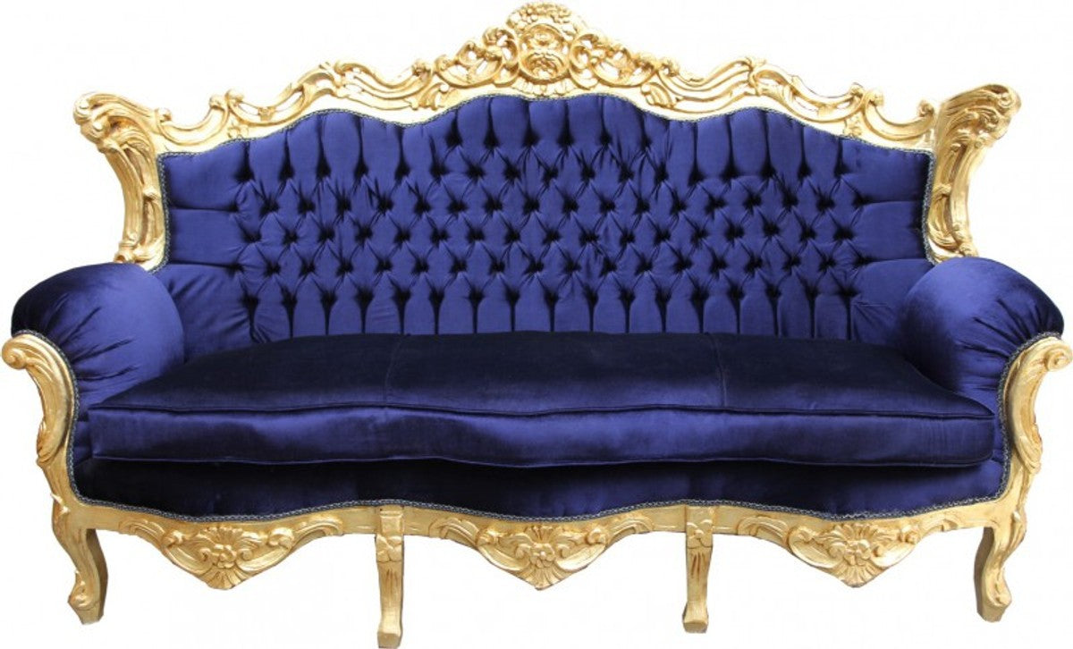 Barock Sofa Master Royal Blau / Gold - Wohnzimmer Möbel Couch Lounge