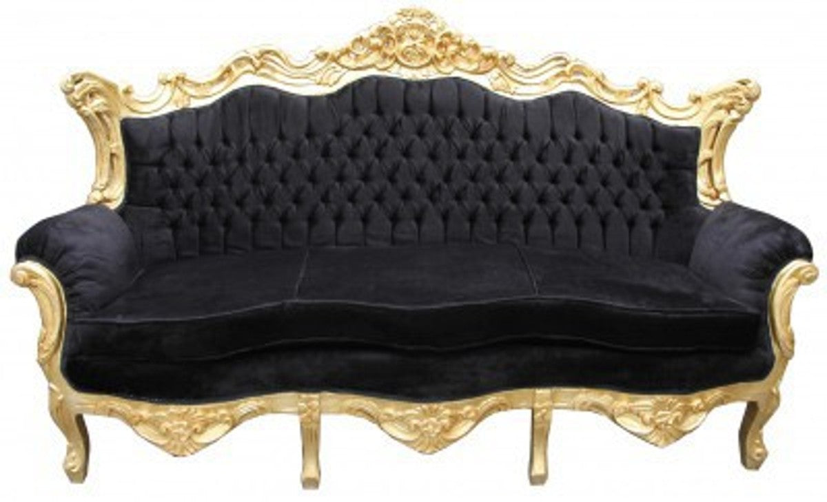 Barock Sofa Garnitur King Schwarz / Gold