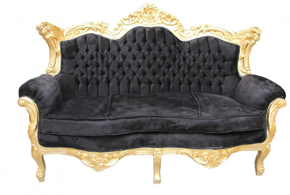 Barock 2er Sofa Master Schwarz / Gold - Wohnzimmer Couch Möbel Lounge