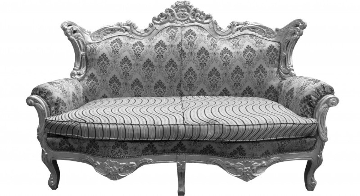Barock 2er Sofa Master Silber Muster /Silber Mod2 - Wohnzimmer Couch Möbel Lounge