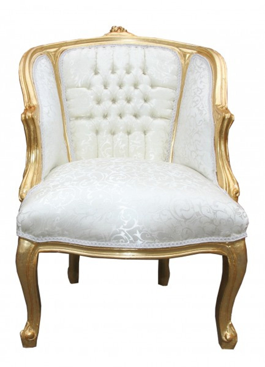 Barock Salon Sessel Weiß/ Gold - Cocktailsessel