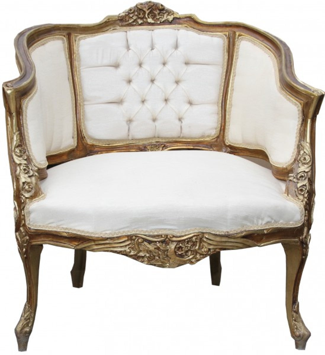 Barock Salon Sessel Creme/ Gold/Brown - Cocktailsessel