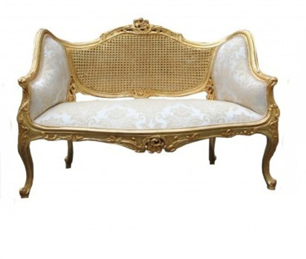 Barock Salon Sitzbank + 2 Sessel Creme/ Gold - Cocktailset- Salon Set