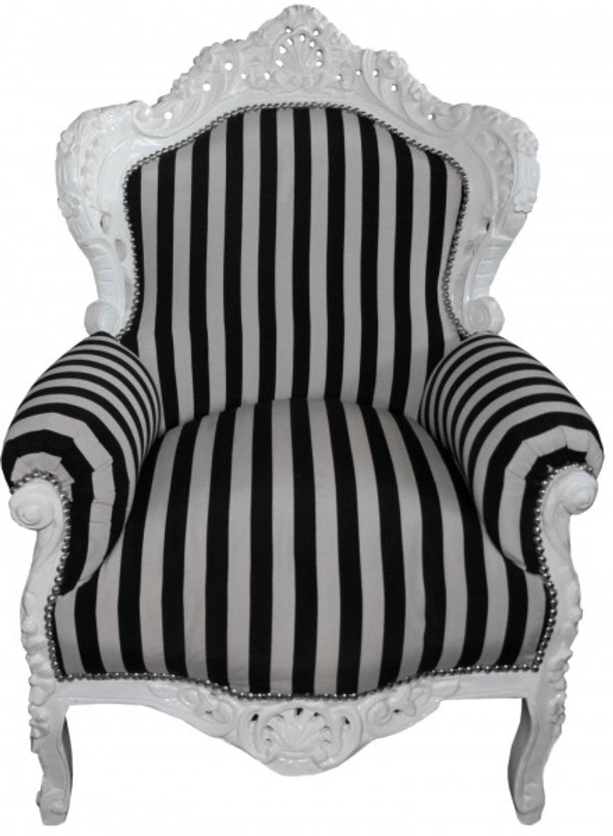 Barock Sessel King Schwarz/Weiß Streifen / Weiß