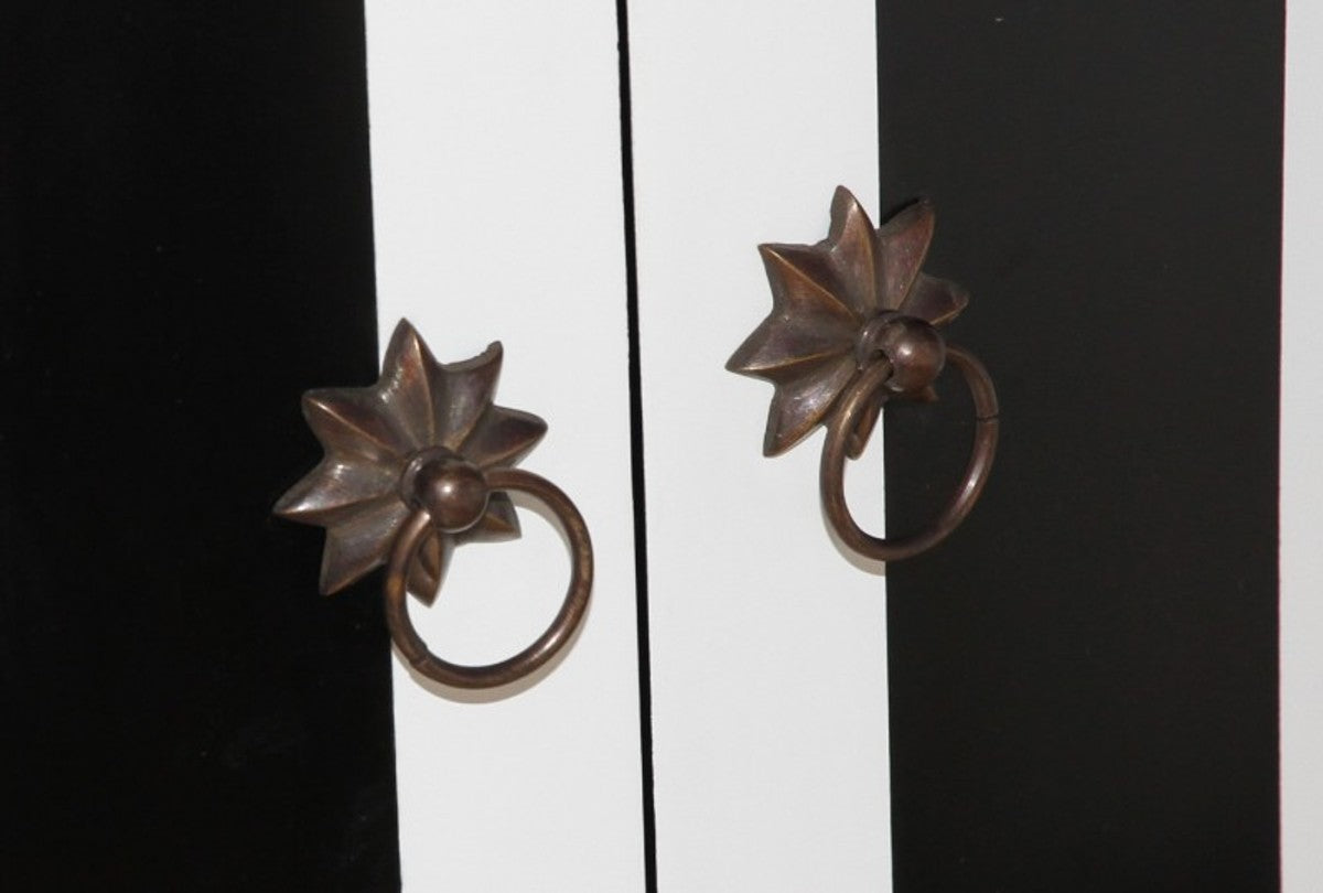 Barock Kommode Schwarz/Weiß Streifen 120cm Mod - Antik Stil Möbel