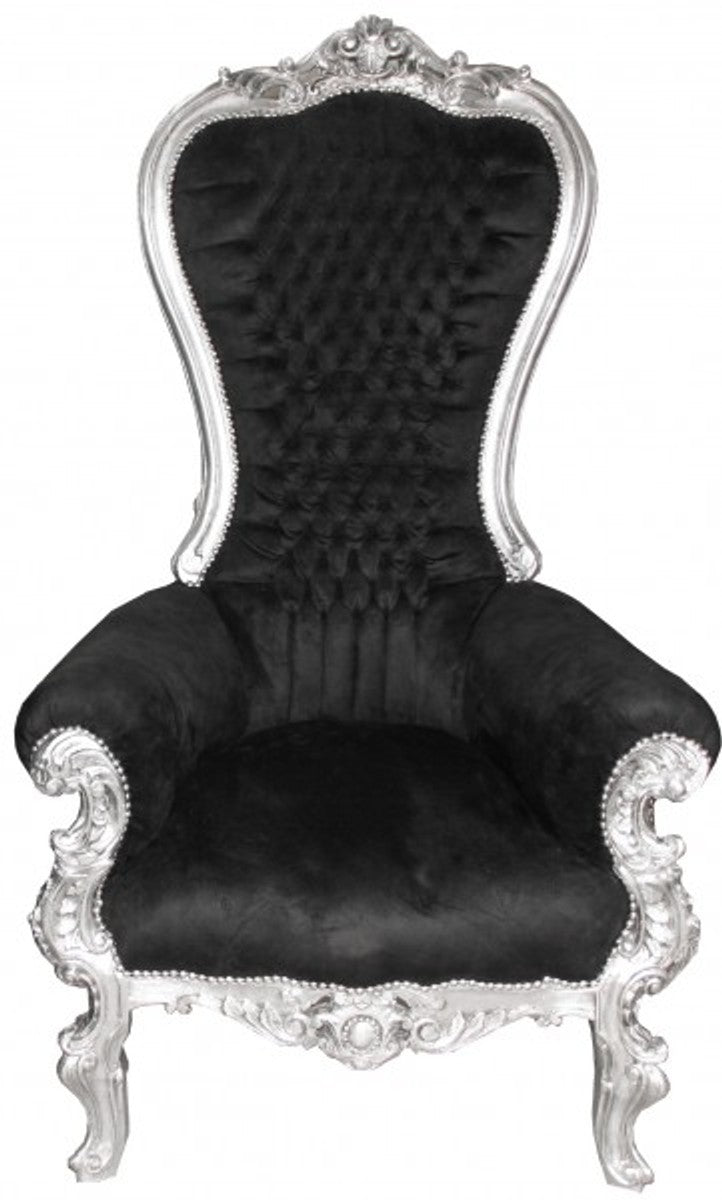 Barock Thron Sessel Majestic Mod1 Schwarz/Silber - Riesensessel -Thron Stuhl Tron