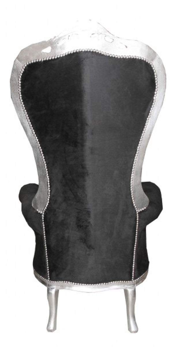 Barock Thron Sessel Majestic Mod1 Schwarz/Silber - Riesensessel -Thron Stuhl Tron