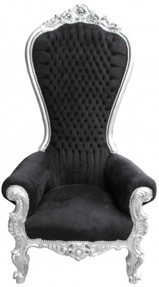Barock Thron Sessel Majestic Mod2 Schwarz/Silber - Riesensessel -Thron Stuhl Tron