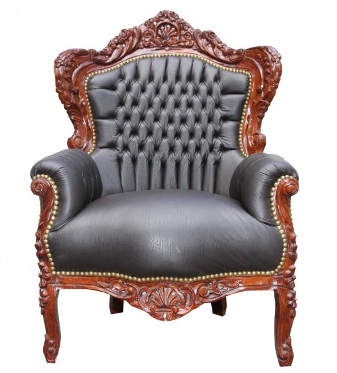 Barock Sessel King Braun Lederoptik / Braun Antik Möbel