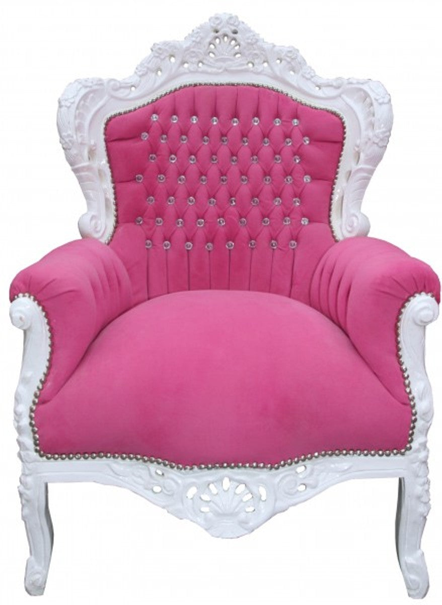 Barock Sessel King Rosa/Weiß mit Bling Bling Glitzersteinen